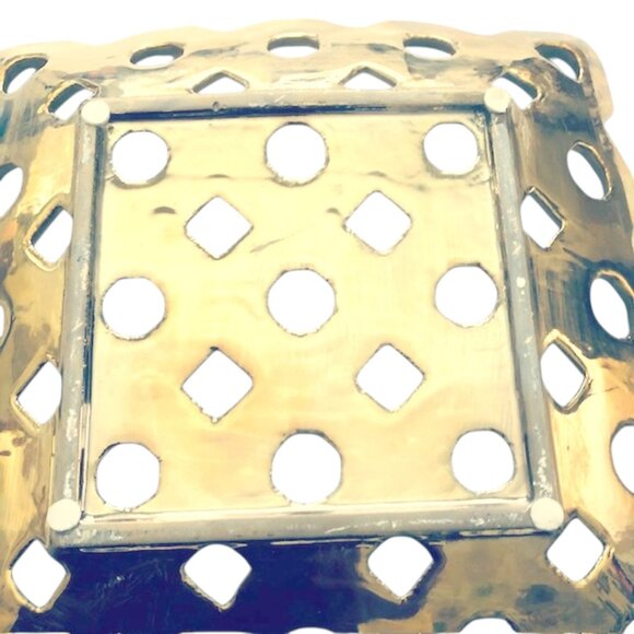 Gold Ceramic Concave Tray w/Perforated Octagonal Design - Picture 7 of 8